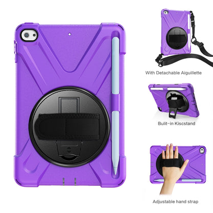 For iPad Mini 5 360 Degree Rotation Silicone Protective Cover with Holder & Hand Strap & Long Strap & Pencil Slot(Purple) - iPad mini (2019) / mini 5 Cases by buy2fix | Online Shopping UK | buy2fix