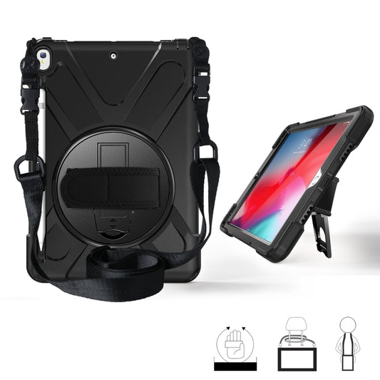 For iPad Pro 10.5 360 Degree Rotation Silicone Protective Cover with Holder & Hand Strap & Long Strap & Pencil Slot(Black) - iPad Pro 10.5 inch Cases by buy2fix | Online Shopping UK | buy2fix