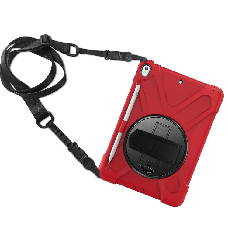 For iPad Pro 10.5 360 Degree Rotation Silicone Protective Cover with Holder & Hand Strap & Long Strap & Pencil Slot(Red) - iPad Pro 10.5 inch Cases by buy2fix | Online Shopping UK | buy2fix