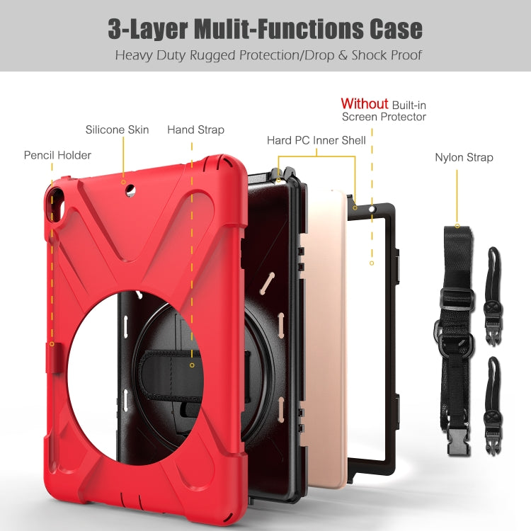 For iPad Pro 10.5 360 Degree Rotation Silicone Protective Cover with Holder & Hand Strap & Long Strap & Pencil Slot(Red) - iPad Pro 10.5 inch Cases by buy2fix | Online Shopping UK | buy2fix