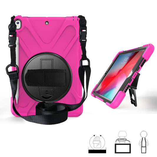 For iPad Pro 10.5 360 Degree Rotation Silicone Protective Cover with Holder & Hand Strap & Long Strap & Pencil Slot(Rose Red) - iPad Pro 10.5 inch Cases by buy2fix | Online Shopping UK | buy2fix