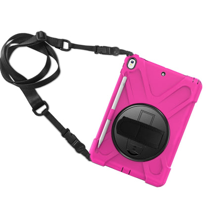 For iPad Pro 10.5 360 Degree Rotation Silicone Protective Cover with Holder & Hand Strap & Long Strap & Pencil Slot(Rose Red) - iPad Pro 10.5 inch Cases by buy2fix | Online Shopping UK | buy2fix
