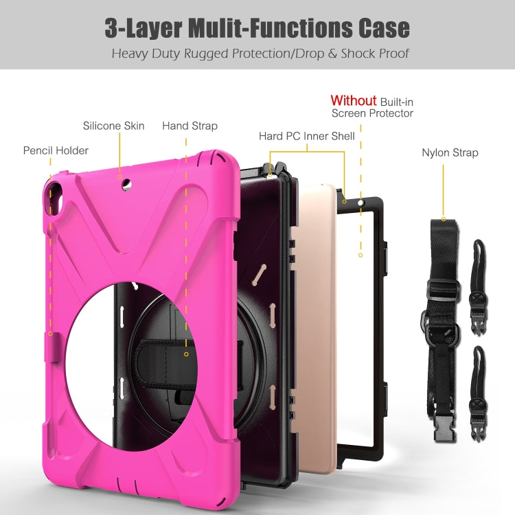 For iPad Pro 10.5 360 Degree Rotation Silicone Protective Cover with Holder & Hand Strap & Long Strap & Pencil Slot(Rose Red) - iPad Pro 10.5 inch Cases by buy2fix | Online Shopping UK | buy2fix