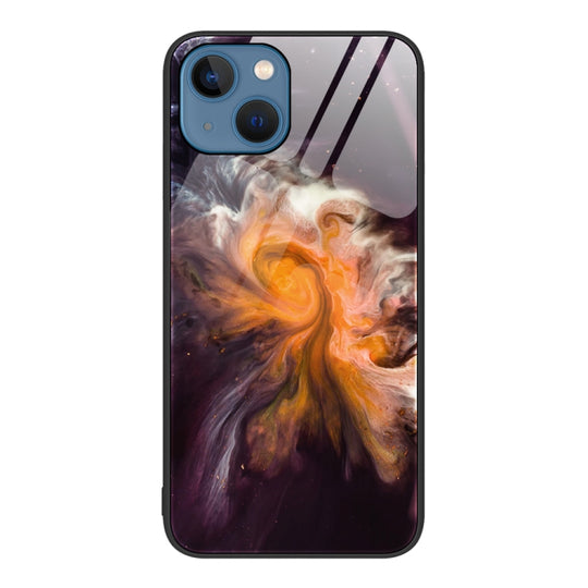 For iPhone 14 Marble Pattern Glass Protective Phone Case (Typhoon)