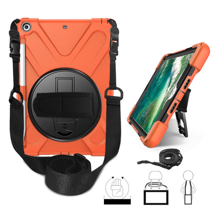 For iPad 9.7 (2018) & (2017) 360 Degree Rotation Silicone Protective Cover with Holder & Hand Strap & Long Strap & Pencil Slot(Orange) - iPad 9.7 (2018) & (2017) Cases by buy2fix | Online Shopping UK | buy2fix
