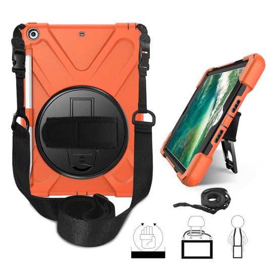 For iPad 9.7 (2018) & (2017) 360 Degree Rotation Silicone Protective Cover with Holder & Hand Strap & Long Strap & Pencil Slot(Orange) - iPad 9.7 (2018) & (2017) Cases by buy2fix | Online Shopping UK | buy2fix