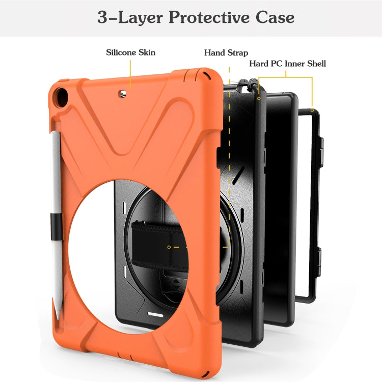 For iPad 9.7 (2018) & (2017) 360 Degree Rotation Silicone Protective Cover with Holder & Hand Strap & Long Strap & Pencil Slot(Orange) - iPad 9.7 (2018) & (2017) Cases by buy2fix | Online Shopping UK | buy2fix