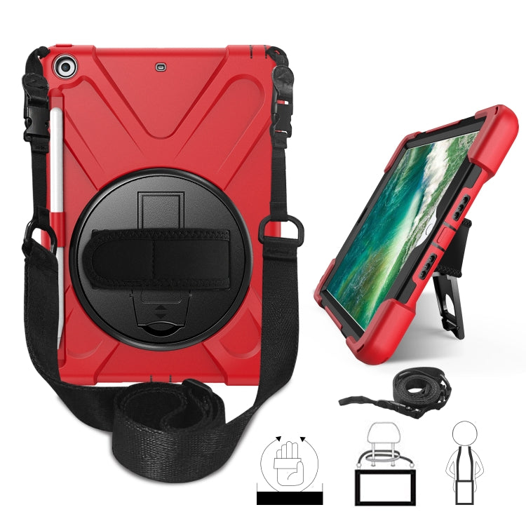 For iPad 9.7 (2018) & (2017) 360 Degree Rotation Silicone Protective Cover with Holder & Hand Strap & Long Strap & Pencil Slot(Red) - iPad 9.7 (2018) & (2017) Cases by buy2fix | Online Shopping UK | buy2fix