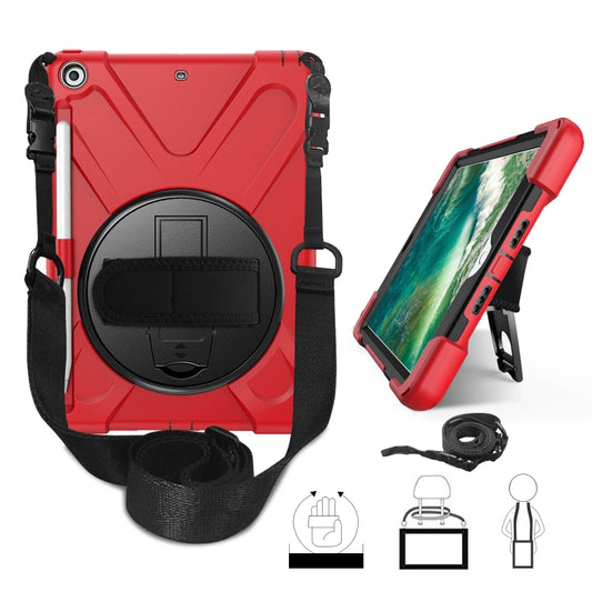 For iPad 9.7 (2018) & (2017) 360 Degree Rotation Silicone Protective Cover with Holder & Hand Strap & Long Strap & Pencil Slot(Red) - iPad 9.7 (2018) & (2017) Cases by buy2fix | Online Shopping UK | buy2fix