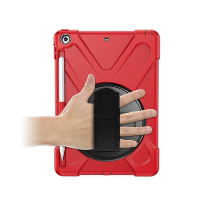 For iPad 9.7 (2018) & (2017) 360 Degree Rotation Silicone Protective Cover with Holder & Hand Strap & Long Strap & Pencil Slot(Red) - iPad 9.7 (2018) & (2017) Cases by buy2fix | Online Shopping UK | buy2fix