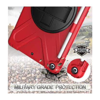 For iPad 9.7 (2018) & (2017) 360 Degree Rotation Silicone Protective Cover with Holder & Hand Strap & Long Strap & Pencil Slot(Red) - iPad 9.7 (2018) & (2017) Cases by buy2fix | Online Shopping UK | buy2fix