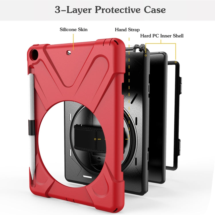For iPad 9.7 (2018) & (2017) 360 Degree Rotation Silicone Protective Cover with Holder & Hand Strap & Long Strap & Pencil Slot(Red) - iPad 9.7 (2018) & (2017) Cases by buy2fix | Online Shopping UK | buy2fix