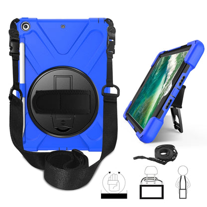 For iPad 9.7 (2018) & (2017) 360 Degree Rotation Silicone Protective Cover with Holder & Hand Strap & Long Strap & Pencil Slot(Blue) - iPad 9.7 (2018) & (2017) Cases by buy2fix | Online Shopping UK | buy2fix