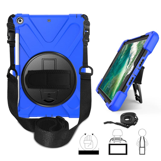 For iPad 9.7 (2018) & (2017) 360 Degree Rotation Silicone Protective Cover with Holder & Hand Strap & Long Strap & Pencil Slot(Blue) - iPad 9.7 (2018) & (2017) Cases by buy2fix | Online Shopping UK | buy2fix