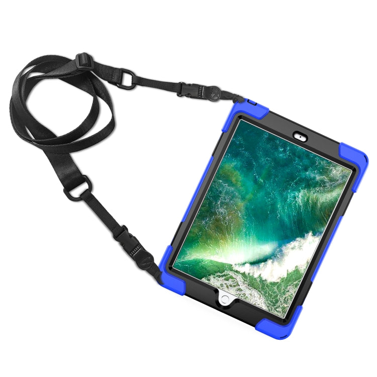 For iPad 9.7 (2018) & (2017) 360 Degree Rotation Silicone Protective Cover with Holder & Hand Strap & Long Strap & Pencil Slot(Blue) - iPad 9.7 (2018) & (2017) Cases by buy2fix | Online Shopping UK | buy2fix