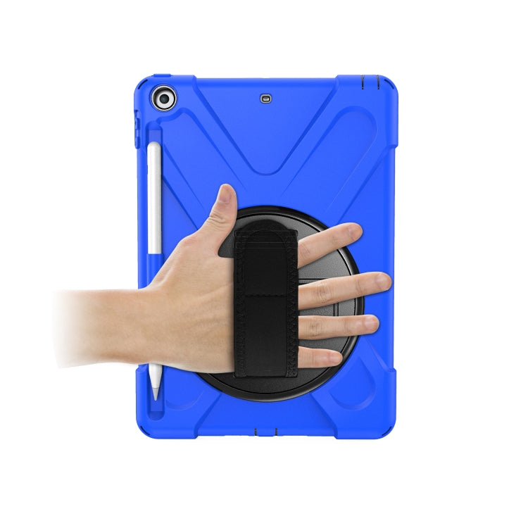 For iPad 9.7 (2018) & (2017) 360 Degree Rotation Silicone Protective Cover with Holder & Hand Strap & Long Strap & Pencil Slot(Blue) - iPad 9.7 (2018) & (2017) Cases by buy2fix | Online Shopping UK | buy2fix