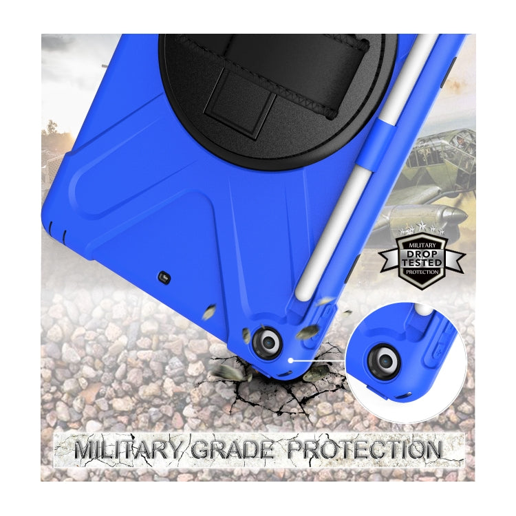 For iPad 9.7 (2018) & (2017) 360 Degree Rotation Silicone Protective Cover with Holder & Hand Strap & Long Strap & Pencil Slot(Blue) - iPad 9.7 (2018) & (2017) Cases by buy2fix | Online Shopping UK | buy2fix
