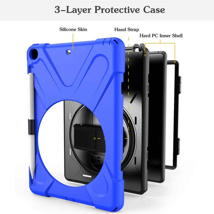 For iPad 9.7 (2018) & (2017) 360 Degree Rotation Silicone Protective Cover with Holder & Hand Strap & Long Strap & Pencil Slot(Blue) - iPad 9.7 (2018) & (2017) Cases by buy2fix | Online Shopping UK | buy2fix
