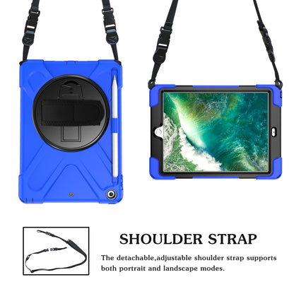 For iPad 9.7 (2018) & (2017) 360 Degree Rotation Silicone Protective Cover with Holder & Hand Strap & Long Strap & Pencil Slot(Blue) - iPad 9.7 (2018) & (2017) Cases by buy2fix | Online Shopping UK | buy2fix