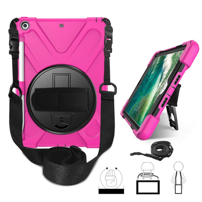 For iPad 9.7 (2018) & (2017) 360 Degree Rotation Silicone Protective Cover with Holder & Hand Strap & Long Strap & Pencil Slot(Rose Red) - iPad 9.7 (2018) & (2017) Cases by buy2fix | Online Shopping UK | buy2fix