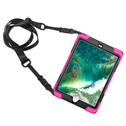 For iPad 9.7 (2018) & (2017) 360 Degree Rotation Silicone Protective Cover with Holder & Hand Strap & Long Strap & Pencil Slot(Rose Red) - iPad 9.7 (2018) & (2017) Cases by buy2fix | Online Shopping UK | buy2fix