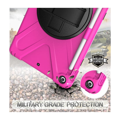For iPad 9.7 (2018) & (2017) 360 Degree Rotation Silicone Protective Cover with Holder & Hand Strap & Long Strap & Pencil Slot(Rose Red) - iPad 9.7 (2018) & (2017) Cases by buy2fix | Online Shopping UK | buy2fix