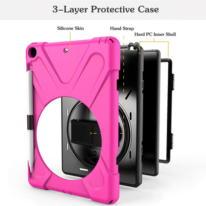 For iPad 9.7 (2018) & (2017) 360 Degree Rotation Silicone Protective Cover with Holder & Hand Strap & Long Strap & Pencil Slot(Rose Red) - iPad 9.7 (2018) & (2017) Cases by buy2fix | Online Shopping UK | buy2fix