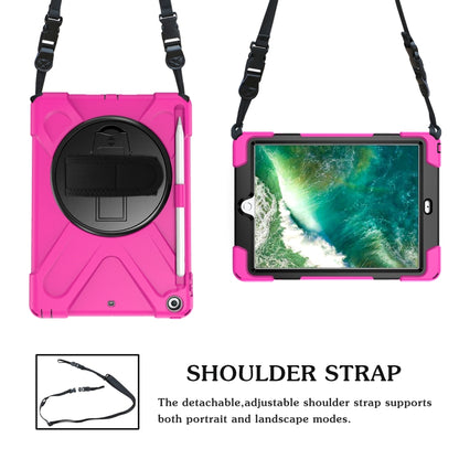 For iPad 9.7 (2018) & (2017) 360 Degree Rotation Silicone Protective Cover with Holder & Hand Strap & Long Strap & Pencil Slot(Rose Red) - iPad 9.7 (2018) & (2017) Cases by buy2fix | Online Shopping UK | buy2fix