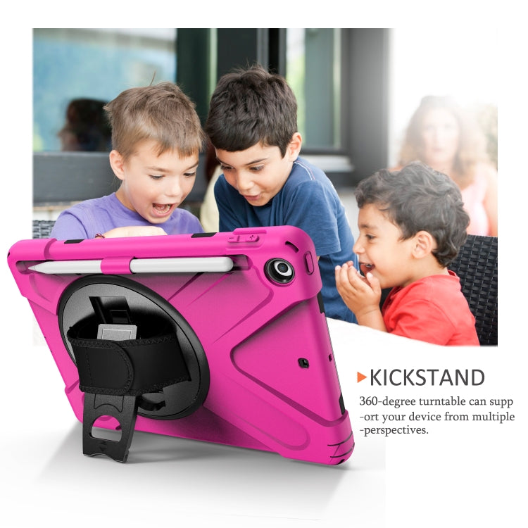 For iPad 9.7 (2018) & (2017) 360 Degree Rotation Silicone Protective Cover with Holder & Hand Strap & Long Strap & Pencil Slot(Rose Red) - iPad 9.7 (2018) & (2017) Cases by buy2fix | Online Shopping UK | buy2fix