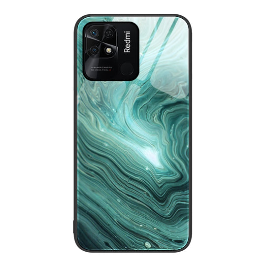 For Xiaomi Redmi 10C Marble Pattern Glass Protective Phone Case(Water Waves)