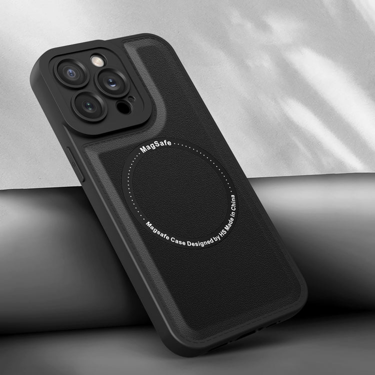 For iPhone 14 Magsafe Magnetic Plain Leather Phone Case (Black) by buy2fix