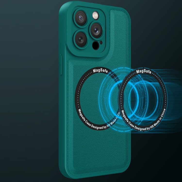 For iPhone 14 Magsafe Magnetic Plain Leather Phone Case (Dark Green) by buy2fix