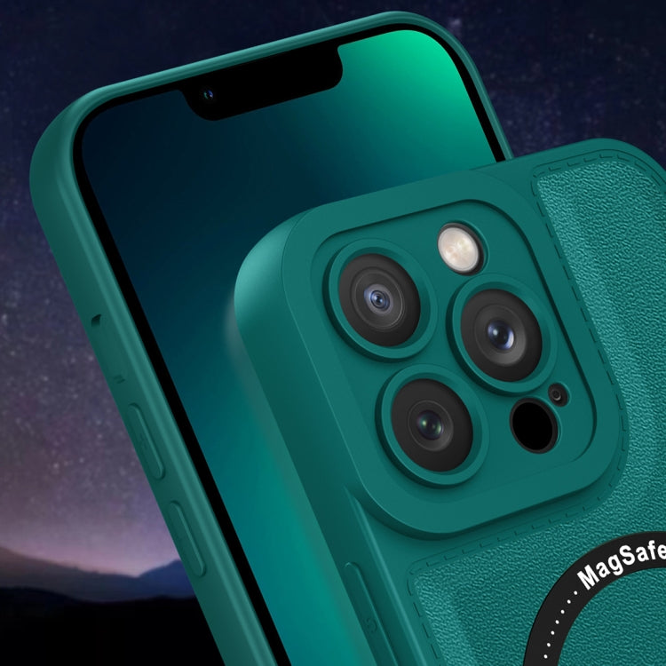 For iPhone 12 Pro Max Magsafe Magnetic Plain Leather Phone Case(Dark Green) by buy2fix