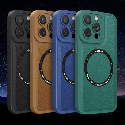 For iPhone 11 Magsafe Magnetic Plain Leather Phone Case (Dark Green) by buy2fix