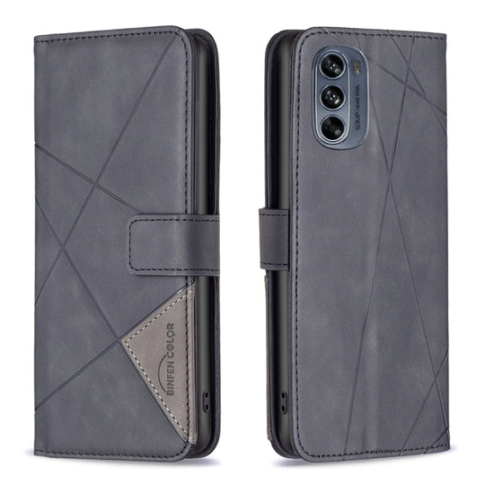 For Motorola Moto G62 Magnetic Buckle Rhombus Texture Leather Phone Case(Black)