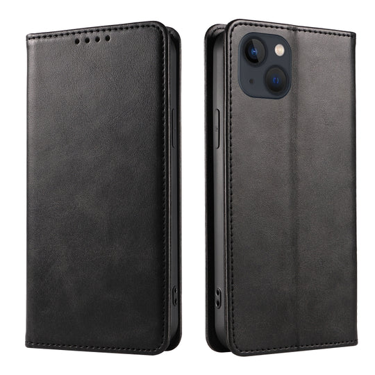 For iPhone 14 Calf Texture Magnetic Flip Leather Phone Case (Black)