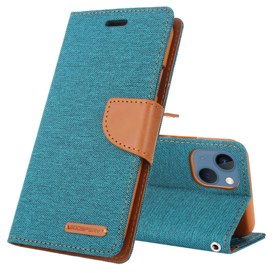 For iPhone 14 GOOSPERY CANVAS DIARY Canvas Texture Flip Leather Phone Case (Green) - iPhone 14 Cases by GOOSPERY | Online Shopping UK | buy2fix