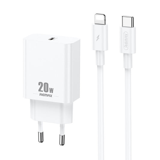 REMAX RP-U5 Extreme 2 Series 20W PD Charger + 1m USB-C / Type-C to 8 Pin Fast Charge Data Cable Set, Specification:EU Plug(White) - USB Charger by REMAX | Online Shopping UK | buy2fix