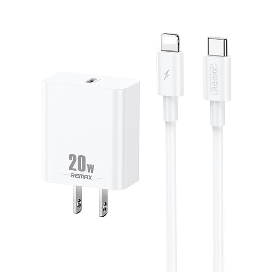 Chargeur REMAX RP-U5 Extreme 2 Series 20 W PD + 1 m USB-C/Type-C vers 8 broches, jeu de câbles de données à charge rapide, spécification : prise américaine (blanc)