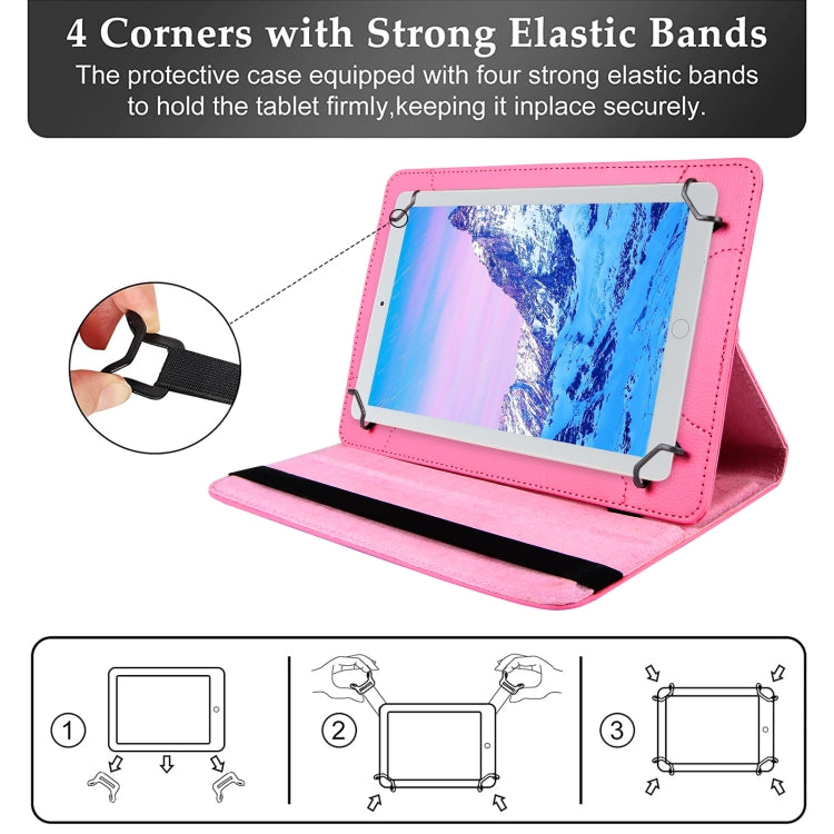For 10 inch Tablet 360 Degree Rotation Litchi Texture Flip Leather Tablet Case(Rose Red) - 10 - 11 inch by buy2fix | Online Shopping UK | buy2fix