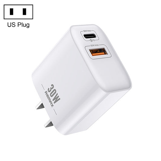 REMAX RP-U82 30W USB+USB-C/Type-C Dual Interface Fast Charger, Specification:US Plug(White) - USB Charger by REMAX | Online Shopping UK | buy2fix