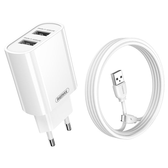 REMAX RP-U35 Jane Series 2.1A Ensemble de chargeur rapide à double port USB, câble: 8 broches (prise UE)