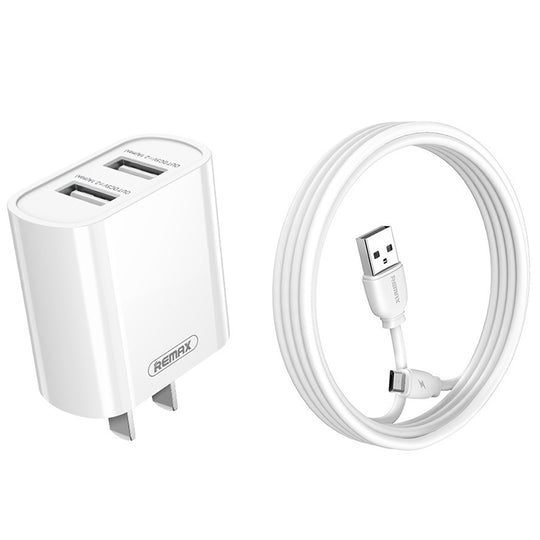 REMAX RP-U35 Jane Series 2.1A Ensemble de chargeur rapide à double port USB, câble : Micro USB (prise CN)