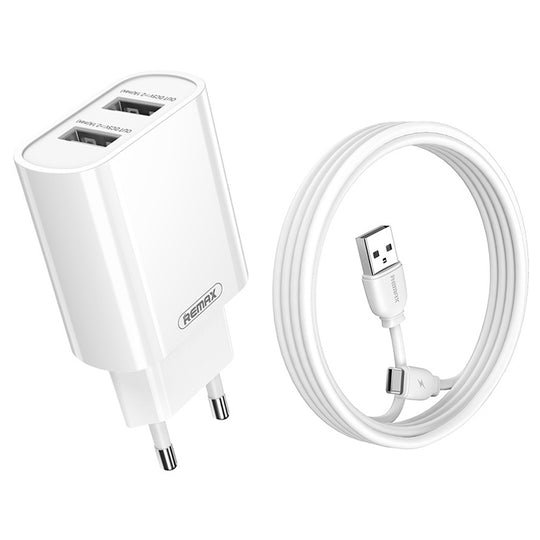 REMAX RP-U35 Jane Series 2.1A Ensemble de chargeur rapide à double port USB, câble : USB-C/Type-C (prise UE)