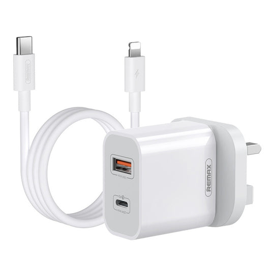 REMAX RP-U68 20W USB+USB-C/Type-C Dual Interface Fast Charger Set, Specification:UK Plug(White) - USB Charger by REMAX | Online Shopping UK | buy2fix