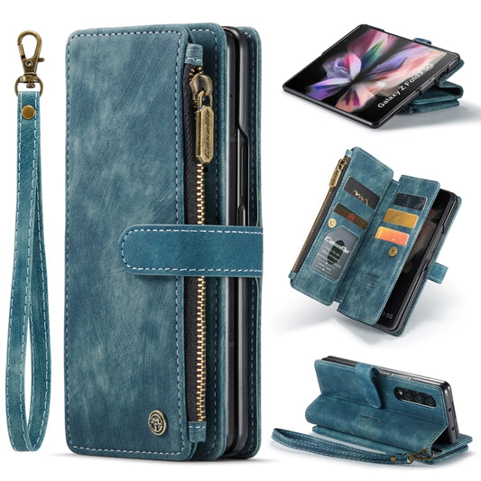 For Samsung Galaxy Z Fold4 5G CaseMe C30 Multifunctional Card Slots Zipper Phone Leather Phone Case(Blue) - Galaxy Z Fold4 5G Cases by CaseMe | Online Shopping UK | buy2fix