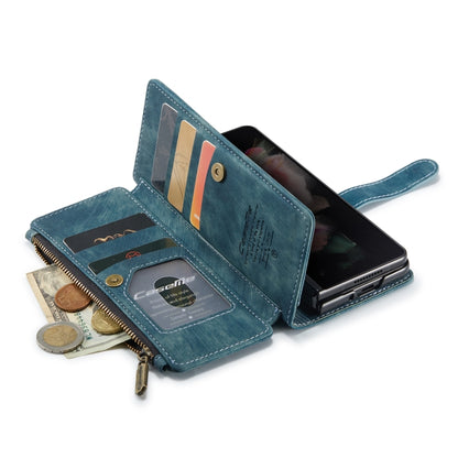 For Samsung Galaxy Z Fold4 5G CaseMe C30 Multifunctional Card Slots Zipper Phone Leather Phone Case(Blue) - Galaxy Z Fold4 5G Cases by CaseMe | Online Shopping UK | buy2fix
