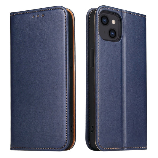 For iPhone 14 Fierre Shann PU Genuine Leather Texture Leather Phone Case (Blue) - iPhone 14 Cases by FIERRE SHANN | Online Shopping UK | buy2fix