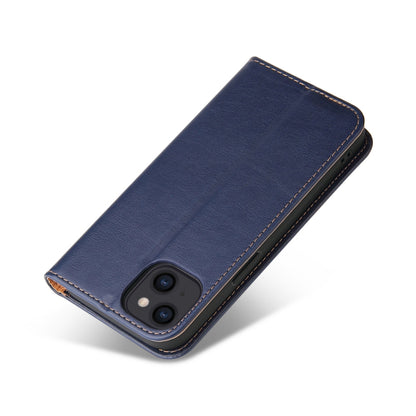 For iPhone 14 Fierre Shann PU Genuine Leather Texture Leather Phone Case (Blue) - iPhone 14 Cases by FIERRE SHANN | Online Shopping UK | buy2fix