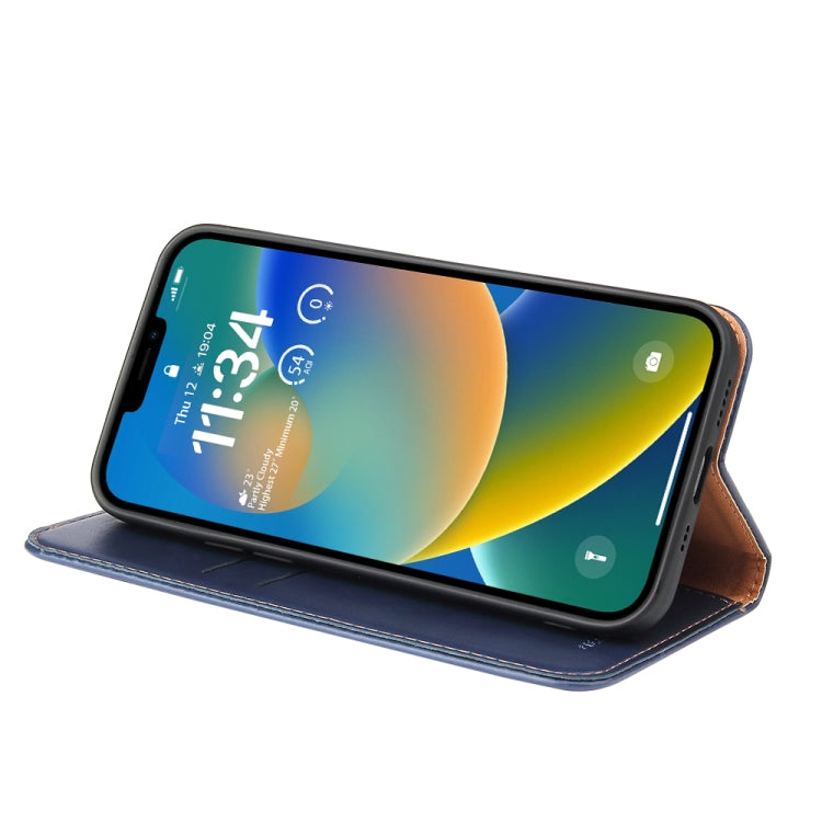 For iPhone 14 Fierre Shann PU Genuine Leather Texture Leather Phone Case (Blue) - iPhone 14 Cases by FIERRE SHANN | Online Shopping UK | buy2fix